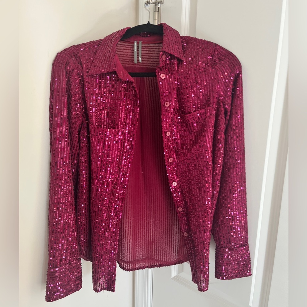 Anthropologie Fuchsia Sequin shirt